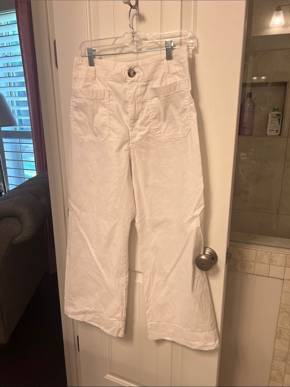 Maeve Colette White Wide-Leg Cotton Pants
